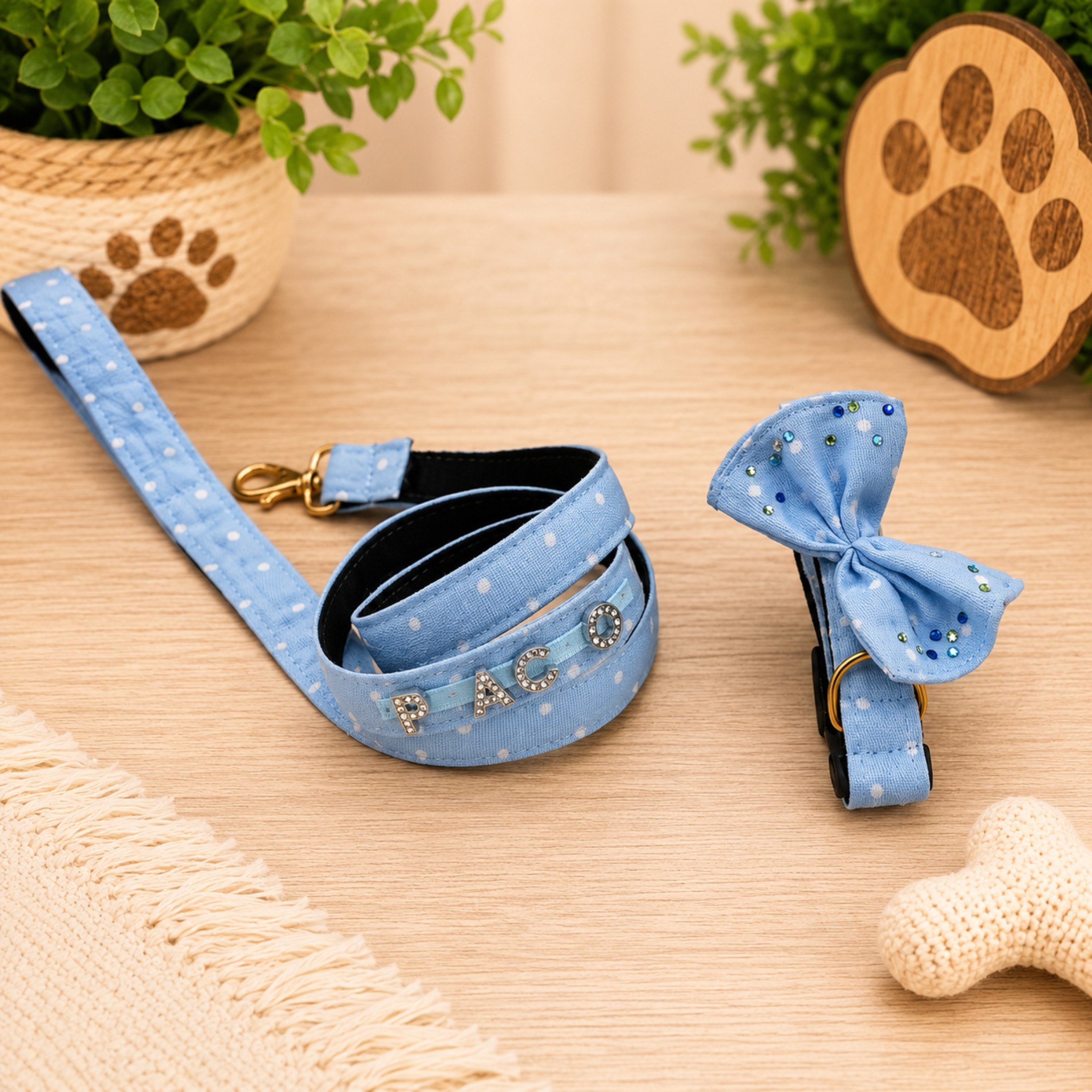 Set Collare e Guinzaglio Personalizzato con Fiocco e Charm